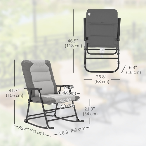 Outsunny 2pc Patio Foldable Rocking Chair Set w/ Soft Padded Seat, Backrest, and Headrest for park, backyard, garden, Light Grey