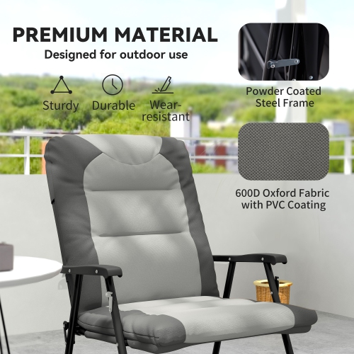 Outsunny 2pc Patio Foldable Rocking Chair Set w/ Soft Padded Seat, Backrest, and Headrest for park, backyard, garden, Light Grey