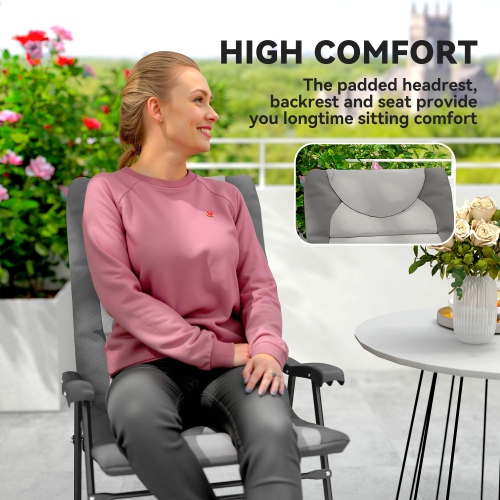 Outsunny 2pc Patio Foldable Rocking Chair Set w/ Soft Padded Seat, Backrest, and Headrest for park, backyard, garden, Light Grey
