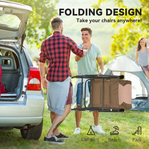 Outsunny 2pc Patio Foldable Rocking Chair Set w/ Soft Padded Seat, Backrest, and Headrest for park, backyard, garden, Light Brown