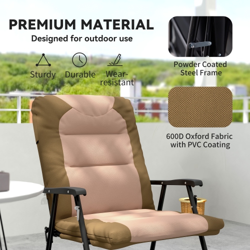 Outsunny 2pc Patio Foldable Rocking Chair Set w/ Soft Padded Seat, Backrest, and Headrest for park, backyard, garden, Light Brown