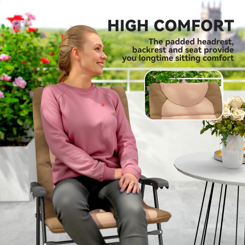 Outsunny 2pc Patio Foldable Rocking Chair Set w/ Soft Padded Seat, Backrest, and Headrest for park, backyard, garden, Light Brown