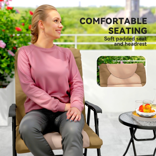 Outsunny 3pc Patio Foldable Rocking Chair Set, Outdoor Rocking Chairs and Table Bistro Set w/ Padded Seat, Headrest, Backrest for Park, Backyard,