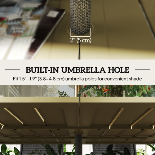 Outsunny 59" Outdoor Dining Table with Umbrella Hole for 6 People, Rectangle Patio Table with Slatted Metal Tabletop, Steel Frame for Backyard Garden