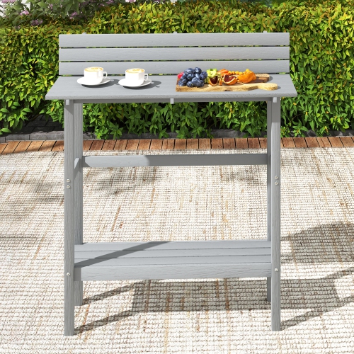 Outsunny Outdoor Bar Table, 43" Rectangle Bar Height Patio Table with Built-in Footrest, Slatted Top, for Balcony, Backyard, Porch