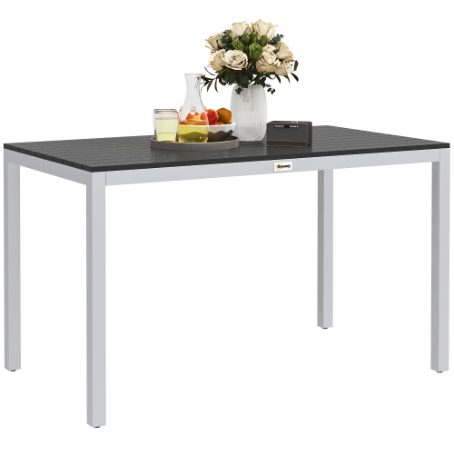 Outsunny Outdoor Dining Table for 4-6, Patio Table with Easy Maintenance Slatted Top, Rust-Resistant Aluminium Frame, for Garden, Patio, Backyard,