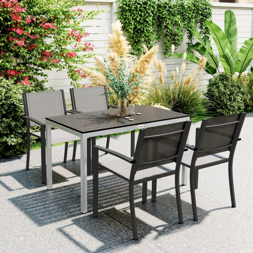 Outsunny Outdoor Dining Table for 4-6, Patio Table with Easy Maintenance Slatted Top, Rust-Resistant Aluminium Frame, for Garden, Patio, Backyard,