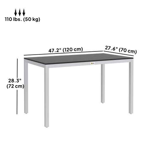 Outsunny Outdoor Dining Table for 4-6, Patio Table with Easy Maintenance Slatted Top, Rust-Resistant Aluminium Frame, for Garden, Patio, Backyard,