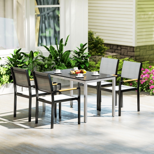 Outsunny Outdoor Dining Table for 4-6, Patio Table with Easy Maintenance Slatted Top, Rust-Resistant Aluminium Frame, for Garden, Patio, Backyard,