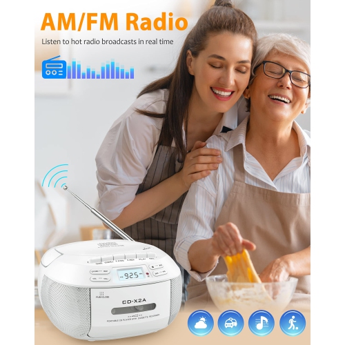 Portable CD Player Cassette AM FM Radio Bluetooth Speakers AUX USB MP3 Plays with Remote Control Support AC/DC Powered