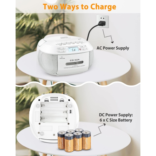 Portable CD Player Cassette AM FM Radio Bluetooth Speakers AUX USB MP3 Plays with Remote Control Support AC/DC Powered