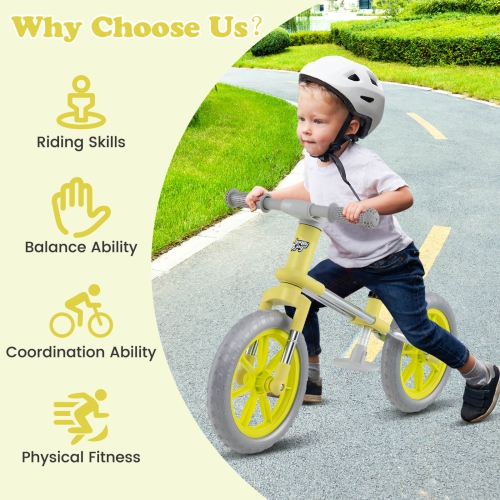 Honeyjoy 12" Balance Bike 2 Wheels Children's Bicycle with Adjustable Seat White/Green