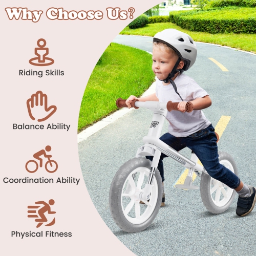 Honeyjoy 12" Balance Bike 2 Wheels Children's Bicycle with Adjustable Seat White/Green