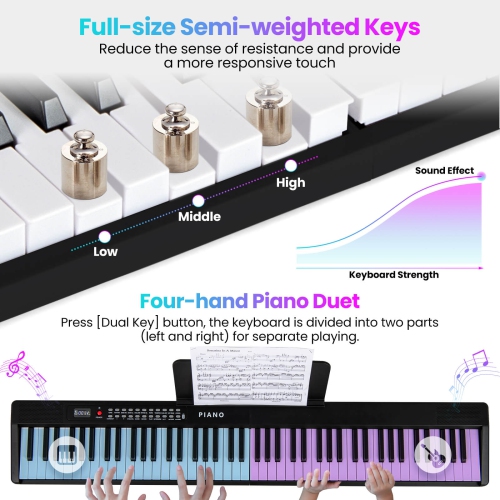Clavier de piano pliable à 88 touches avec deux haut-parleurs MIDI sans fil de Costway, 1000 tons noir/rose/blanc