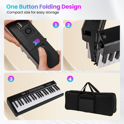 Clavier de piano pliable à 88 touches avec deux haut-parleurs MIDI sans fil de Costway, 1000 tons noir/rose/blanc