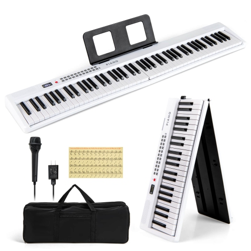 Image 1 de 10.. Clavier de piano pliable à 88 touches avec deux haut-parleurs MIDI sans fil de Costway, 1000 tons noir/rose/blanc