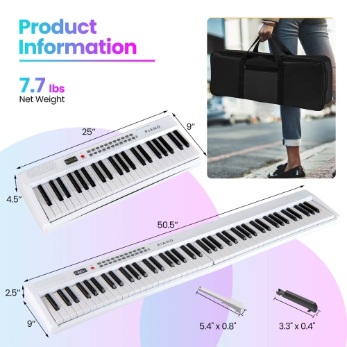 Costway 88 Key Folding Piano Keyboard with Wireless MIDI Dual Speakers 1000 Timbres Black/Pink/White
