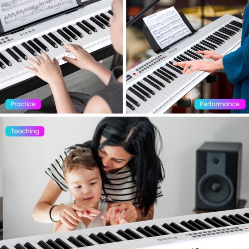 Costway 88 Key Folding Piano Keyboard with Wireless MIDI Dual Speakers 1000 Timbres Black/Pink/White
