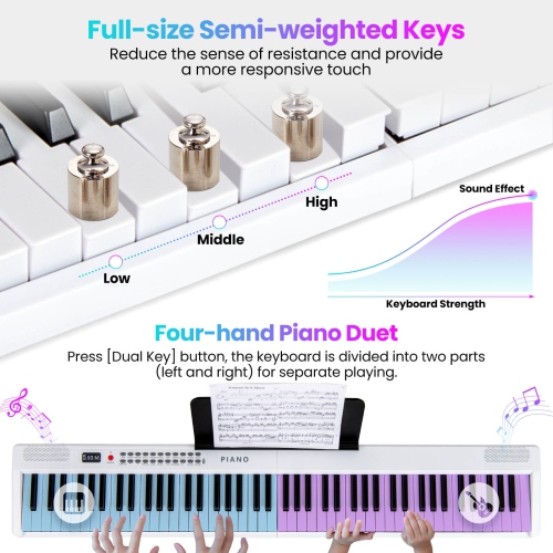 Costway 88 Key Folding Piano Keyboard with Wireless MIDI Dual Speakers 1000 Timbres Black/Pink/White