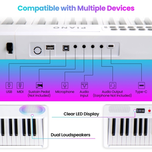 Costway 88 Key Folding Piano Keyboard with Wireless MIDI Dual Speakers 1000 Timbres Black/Pink/White