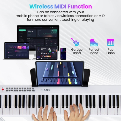 Costway 88 Key Folding Piano Keyboard with Wireless MIDI Dual Speakers 1000 Timbres Black/Pink/White