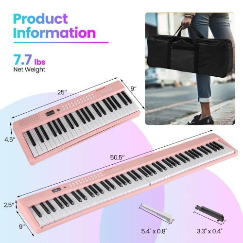 Clavier de piano pliable à 88 touches avec deux haut-parleurs MIDI sans fil de Costway, 1000 tons noir/rose/blanc