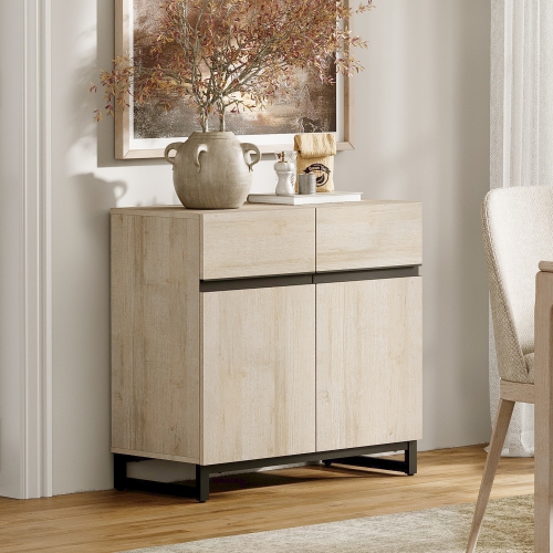 WAMPAT  Sideboard Buffet Cabinet, 31.5" Kitchen Storage Cabinet \w Adjustable Shelf & Doors, Modern Coffee Bar Accent Cabinet Wood Credenza For