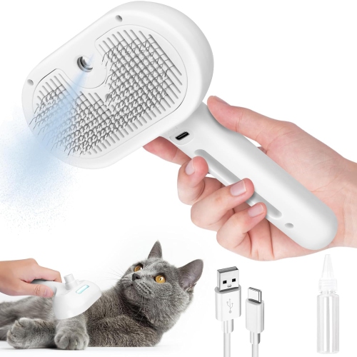 Brosse à vapeur pour chats, peigne d'épilation en vaporisateur pour animaux avec bouton de dégagement pour la coupe et le toilettage, brosse à eau po