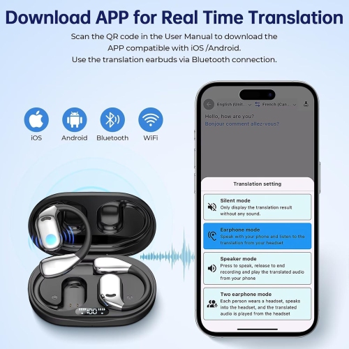 AI Translation Earbuds Real Time,144 Language Translator Earbuds,Bluetooth Headphones Translating Device for Travel Business Learning