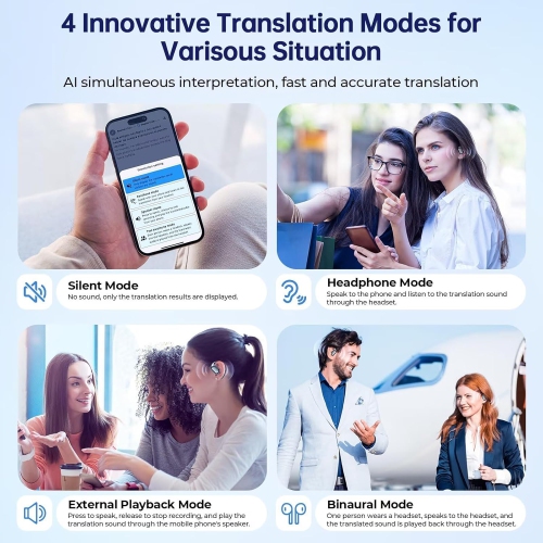 AI Translation Earbuds Real Time,144 Language Translator Earbuds,Bluetooth Headphones Translating Device for Travel Business Learning