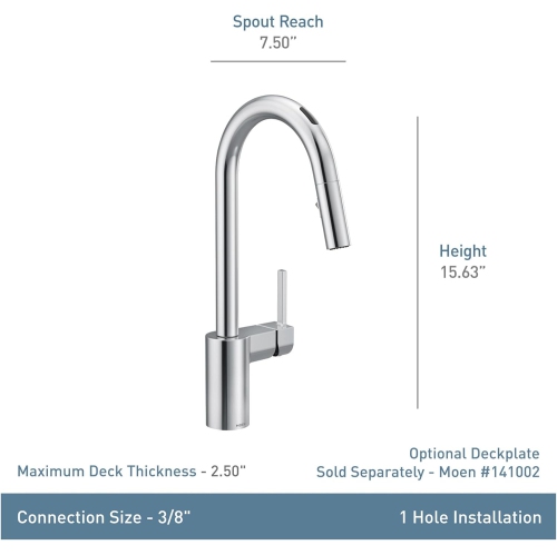 Robinet de cuisine intelligent à poignée rétractable 7565EVC Align U by Moen avec commande vocale et MotionSense, chromé