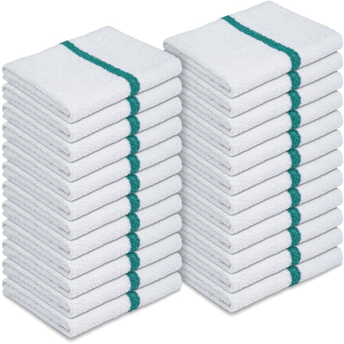 Image 1 de 8.. Canadian Linen White Bar Mops Green Stripe, 24 Pack, Soft Absorbent Cotton Bar Wipe Kitchen Towel Reusable Rag Quick Dry Dish Cloth Cleaning Duster