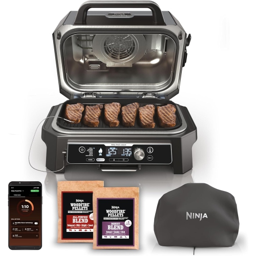 Ninja Woodfire ProConnect XL Outdoor Grill & Smoker, Wifi & Bluetooth, App Enabled, 7-in-1 Master Grill, BBQ Smoker, Outdoor Air Fryer, Premium Cover