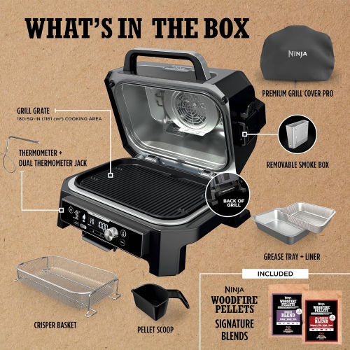 Ninja Woodfire ProConnect XL Outdoor Grill & Smoker, Wifi & Bluetooth, App Enabled, 7-in-1 Master Grill, BBQ Smoker, Outdoor Air Fryer, Premium Cover