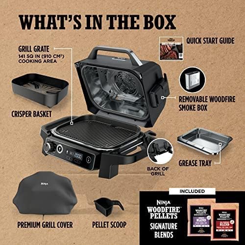 Ninja Woodfire 7-in-1 Outdoor Grill, Master Grill, BBQ Smoker, & Outdoor Air Fryer with Woodfire Technology, Ninja Woodfire Pellets, and Premium