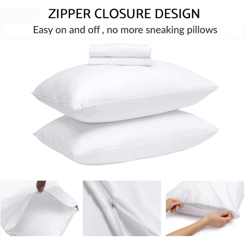 Housse d'oreiller en lin canadien en coton avec fermeture à glissière intégrale, 20 x 30 po, standard, 4 housses d'oreiller en tissu doux