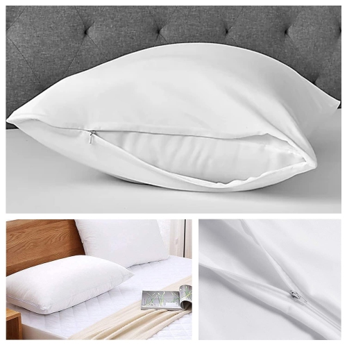 Canadian Linen Cotton Pillow Protector Full Zipper Encasement, 20"x36" King, 2 pack, Soft Breathable Natural Cooling Fabric Bed Bug Proof Pillow Cover