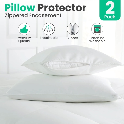 Canadian Linen Cotton Pillow Protector Full Zipper Encasement 20"x26" Standard 2 pack Soft Breathable Natural Cooling Fabric Bed Bug Proof Pillow