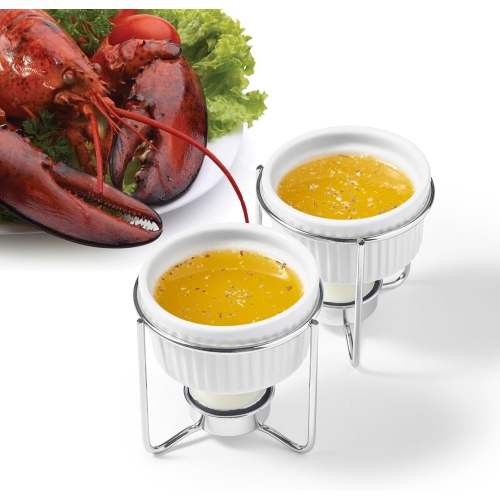 Image 1 of 5.. Starfrit Gourmet Bistro - Ceramic Butter Warmer Set for Seafood, Meats, and Chocolate Dipping – Includes 2 Bowls, Metal Racks, and Tea Lights