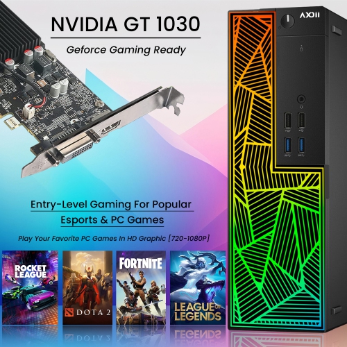 Refurbished - AXOII PRISM RGB Gaming PC Desktop Computer, Intel Core i7-6700 Upto 4.0GHz, GeForce GT 1030 2GB GDDR5, 16GB RAM, 512GB SSD, Wi-Fi,