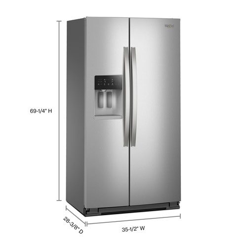 Whirlpool 36" 20.9 Cu Ft Side-By-Side Refrigerator w/ Water & Ice Dispenser - Fingerprint Resistant Stainless
