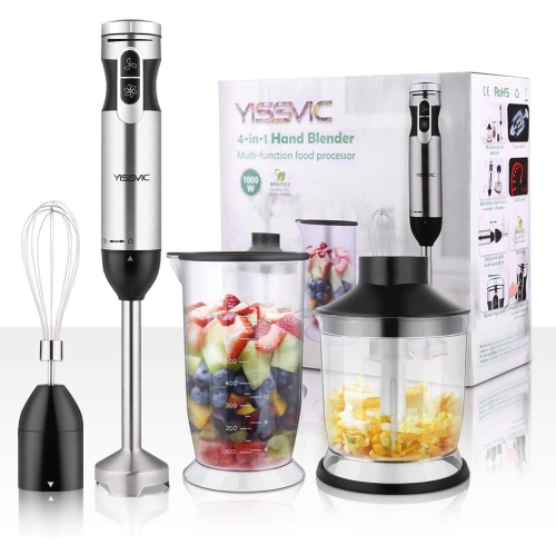 YISSVIC Hand Blender Mixer 1000W Immersion Blender with 9 Speed and Turbo Mode Handheld Stick Mixer, Beaker, Chopper
