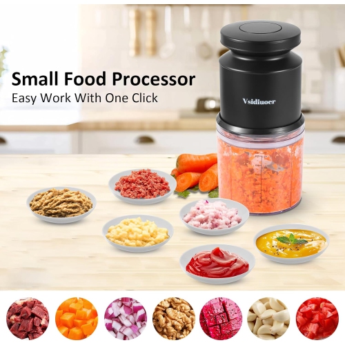 Vsidiuoer Mini Food Processor 600ML, Meat Grinder 400W, Small Food Processor with 4 Stainless Blades, Electric Food Chopper Suitable for Meat,