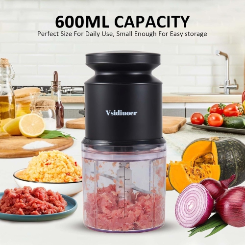 Vsidiuoer Mini Food Processor 600ML, Meat Grinder 400W, Small Food Processor with 4 Stainless Blades, Electric Food Chopper Suitable for Meat,