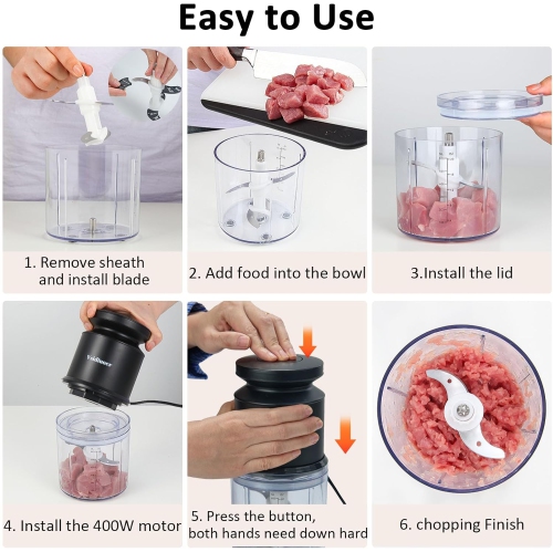 Vsidiuoer Mini Food Processor 600ML, Meat Grinder 400W, Small Food Processor with 4 Stainless Blades, Electric Food Chopper Suitable for Meat,