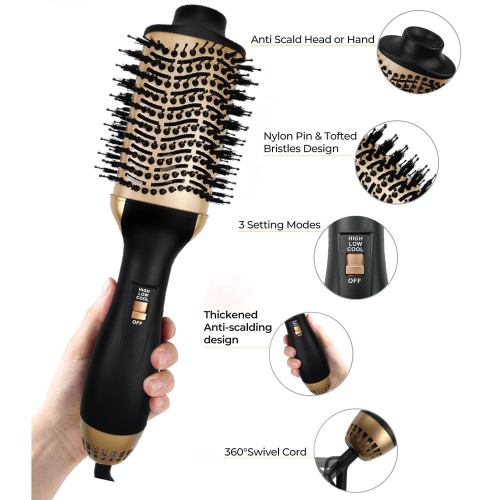 3 in 1 Hot Air Styler,Portable Electric Hair Dryer Curling Brush for Blow Drying,Curling,Straightening Hair