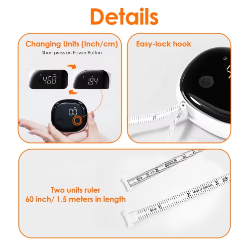 Smart Body Measuring Ruler with APP,LED Display Rechargeable Measuring Ruler for Fitness and Weight Loss Measurement