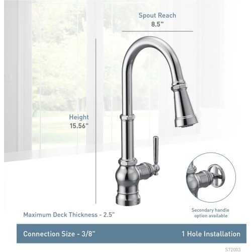 Robinet de cuisine Moen S72003BL Paterson One avec Power Boost, poignée interchangeable, noir mat