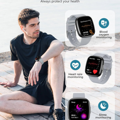 Smart Watch, 1.72" Smart Watch for Men Women, Fitness Tracker with 100+ Sport Modes, IP68 Waterproof, Heart Rate/Sleep/Spo2 Monitor, Activity Tracker