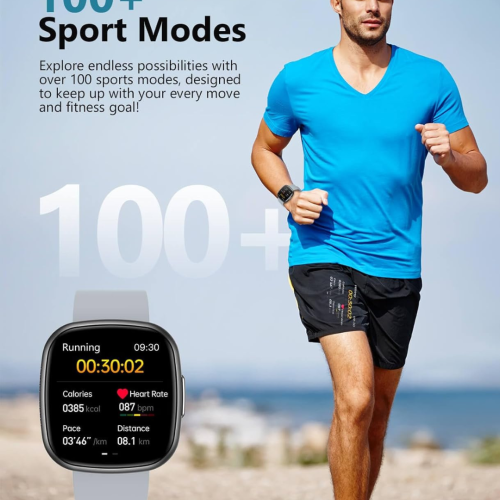 Smart Watch, 1.72" Smart Watch for Men Women, Fitness Tracker with 100+ Sport Modes, IP68 Waterproof, Heart Rate/Sleep/Spo2 Monitor, Activity Tracker